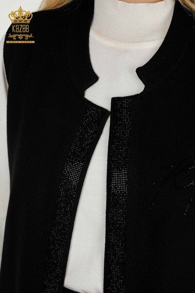 Gilet court pour femmes en gros pierre brodée noir - 30409 | KAZEE - 3