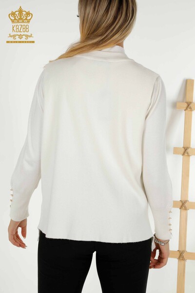 Gros Gilet Femme Pierre De Cristal Brodée Ecru - 30606 | KAZEE - 5