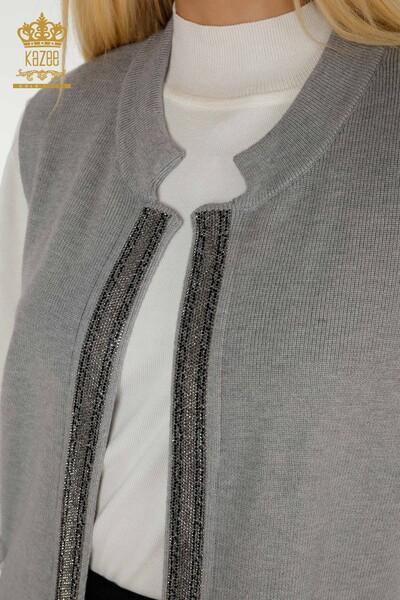 Gilet Femme En Gros Pierre De Cristal Brodé Gris - 30606 | KAZEE - 3