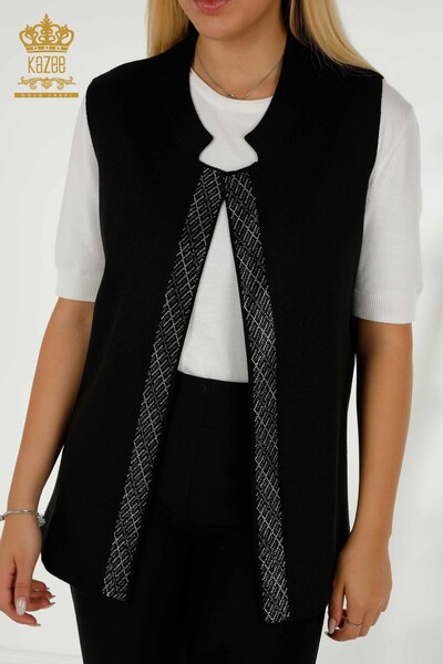 Gilet Femme En Gros Pierre De Cristal Brodé Noir - 30609 | KAZEE - 2