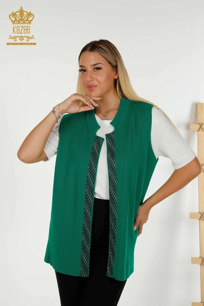 Gilet Femme En Gros Pierre De Cristal Brodé Vert - 30609 | KAZEE 