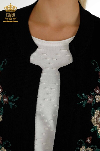 Vente en gros Gilet Femme Floral Brodé Noir - 30644 | KAZEE - 3