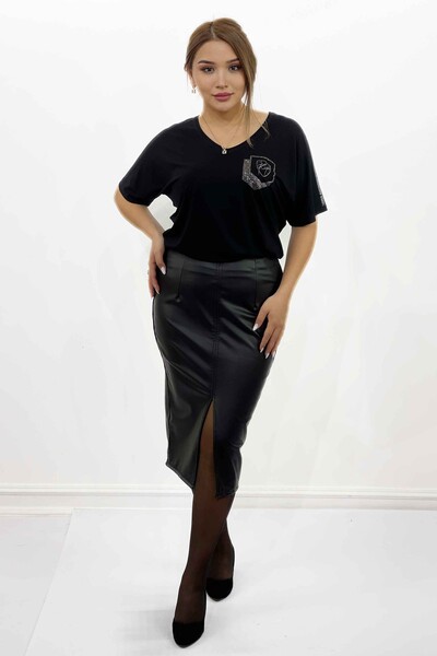Vente en gros de jupe taille élastique fendue en cuir pour femmes - 4141 | KAZEE - Thumbnail