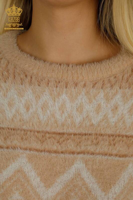 Pull en tricot pour femmes en gros à motifs Angora Beige - 30682 | KAZEE
