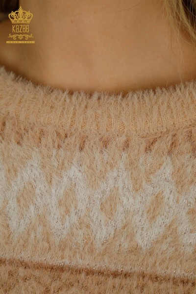 Pull en tricot pour femmes en gros à motifs Angora Beige - 30682 | KAZEE - Thumbnail