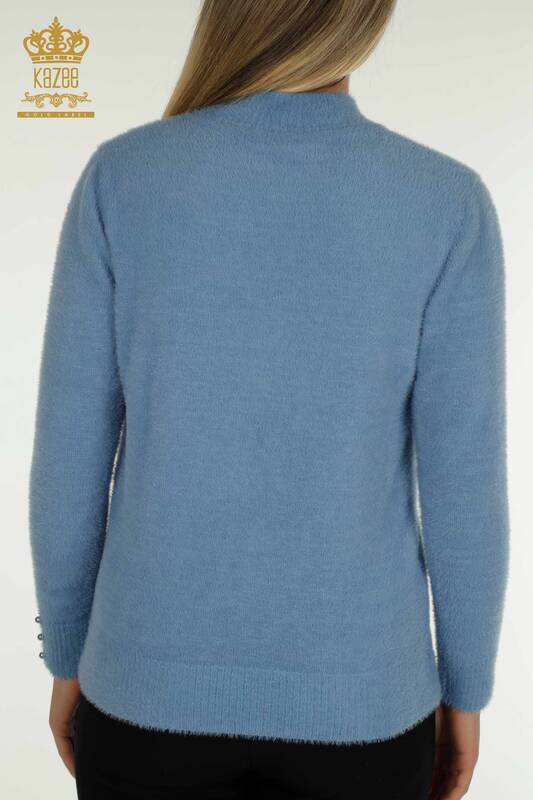 Vente en gros de tricots pour femmes pull Angora bouton détaillé bleu - 30667 | KAZEE