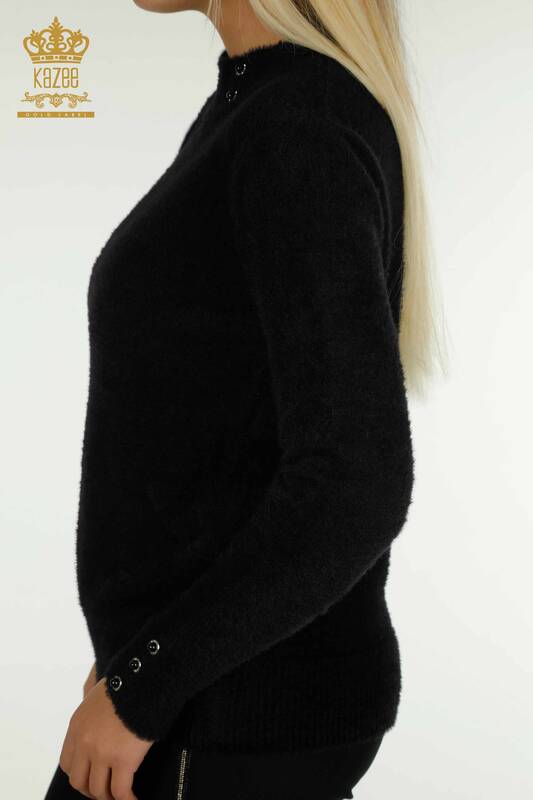 Vente en gros de tricots pour femmes pull Angora bouton détaillé noir - 30667 | KAZEE