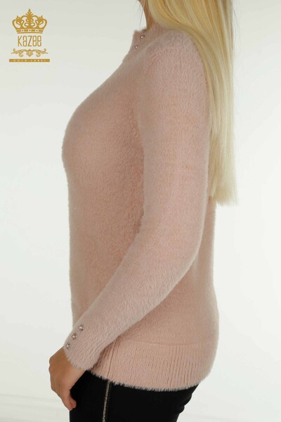 Vente en gros de tricots pour femmes pull Angora bouton détaillé rose - 30667 | KAZEE - Thumbnail
