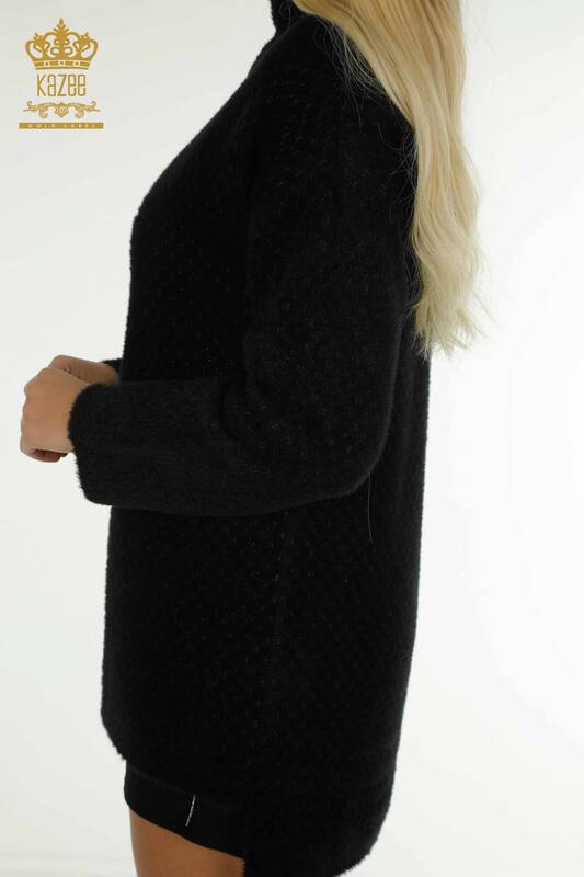 Pull en tricot pour femmes en gros noir avec détail Angora - 30446 | KAZEE