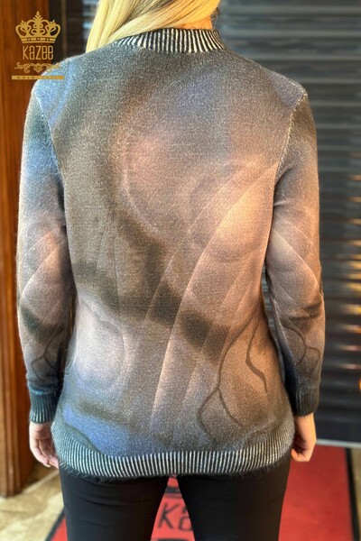 Grossiste Tricots Femme Pull Angora Impression Numérique Bleu Marine - 18941 | KAZEE - 4