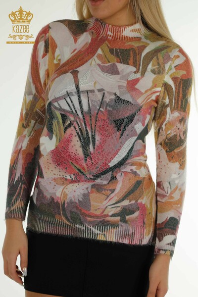 Pull en tricot pour femmes en gros à motifs de fleurs Angora numérique - 40043 | KAZEE - Thumbnail