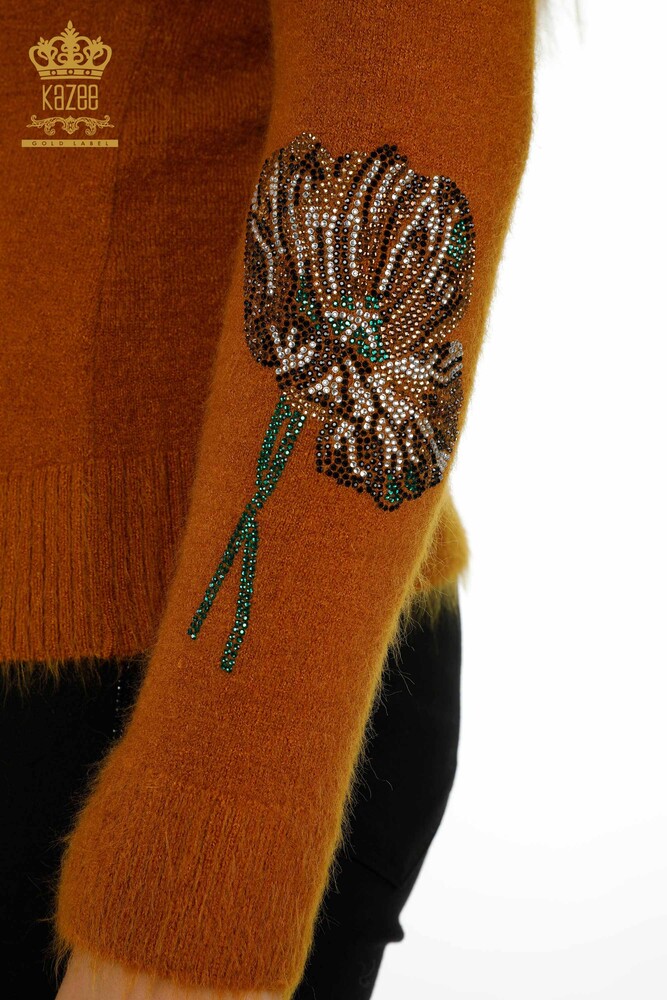 Pull en tricot pour femmes en gros Angora Stone brodé moutarde - 18899 | KAZEE - 7