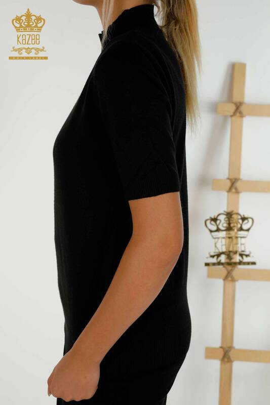 Vente en gros de tricots pour femmes pull basique à manches courtes noir - 30334 | KAZÉE