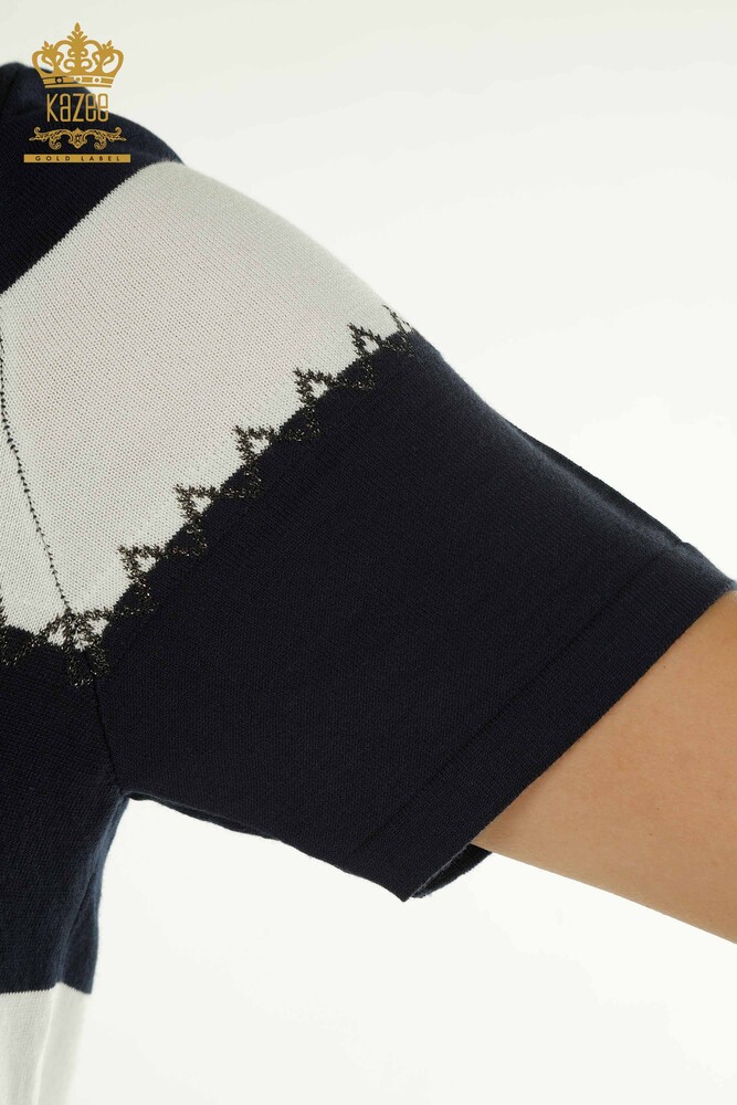 Grossiste Pull En Maille Femme Deux Couleurs Bleu Marine Ecru - 30351 | KAZEE - 5