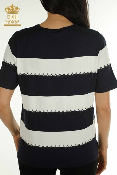 Grossiste Pull En Maille Femme Deux Couleurs Bleu Marine Ecru - 30351 | KAZEE - 8