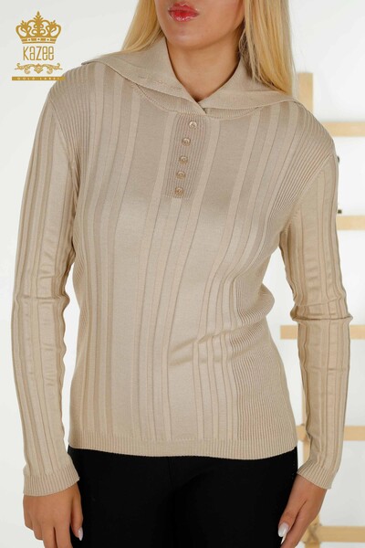 Bouton de pull en tricot pour femmes en gros détaillé Beige - 30134 | KAZEE - Thumbnail