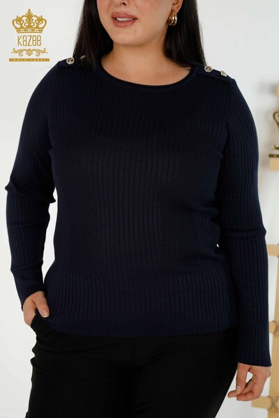 Bouton de pull en tricot pour femmes en gros détaillé bleu marine - 30045 | KAZEE - Thumbnail