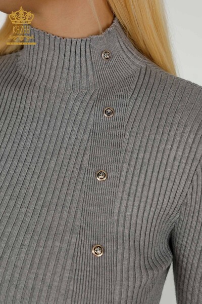 Bouton de pull en tricot pour femmes en gros détaillé gris - 30394 | KAZEE - Thumbnail