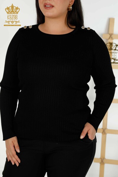 Bouton de pull en tricot pour femmes en gros détaillé noir - 30045 | KAZEE - Thumbnail