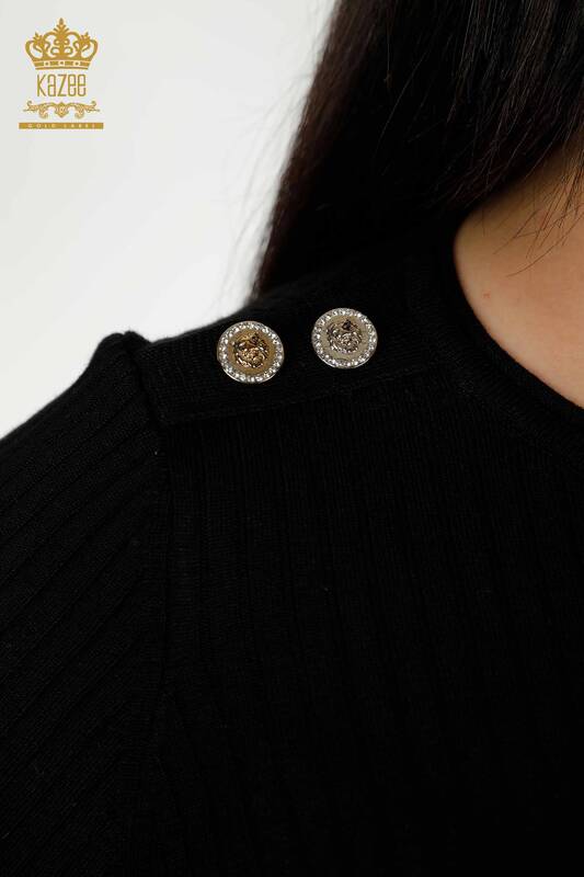 Bouton de pull en tricot pour femmes en gros détaillé noir - 30045 | KAZEE