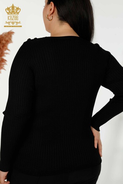 Bouton de pull en tricot pour femmes en gros détaillé noir - 30045 | KAZEE - Thumbnail