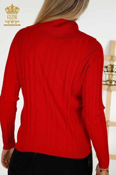 Bouton de pull en tricot pour femmes en gros détaillé rouge - 30134 | KAZEE - Thumbnail