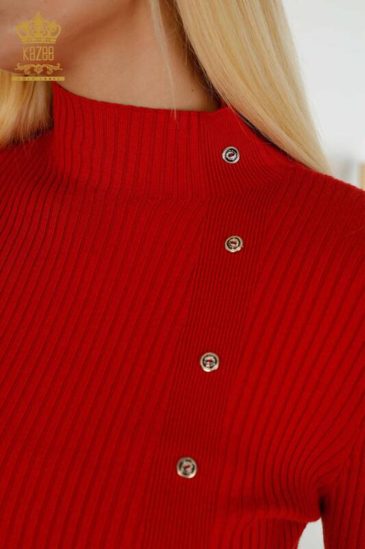 Bouton de pull en tricot pour femmes en gros détaillé rouge - 30394 | KAZEE