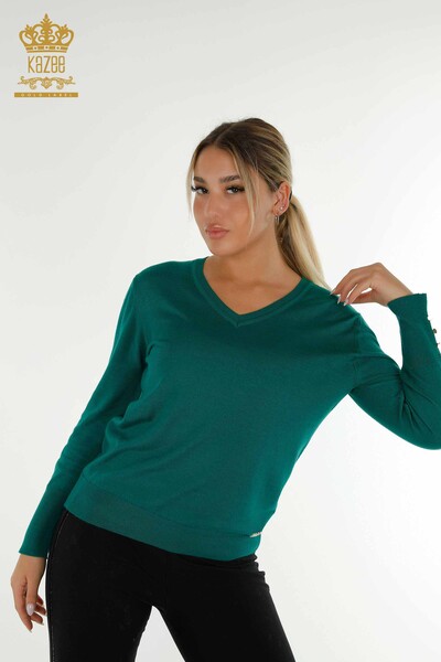 Bouton de pull en tricot pour femmes en gros détaillé vert foncé - 30139 | KAZEE - Thumbnail