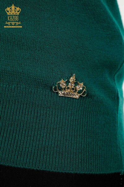 Bouton de pull en tricot pour femmes en gros détaillé vert foncé - 30139 | KAZEE - Thumbnail
