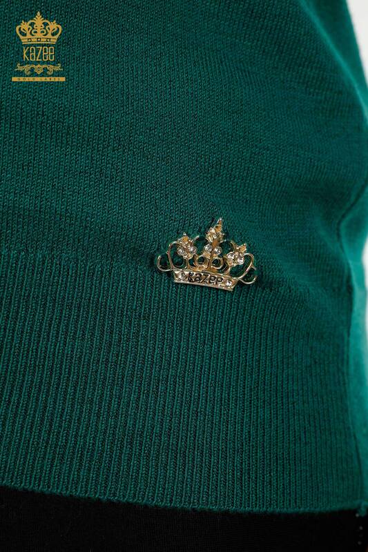 Bouton de pull en tricot pour femmes en gros détaillé vert foncé - 30139 | KAZEE
