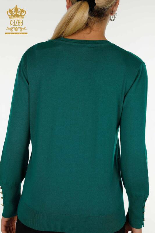Bouton de pull en tricot pour femmes en gros détaillé vert foncé - 30139 | KAZEE