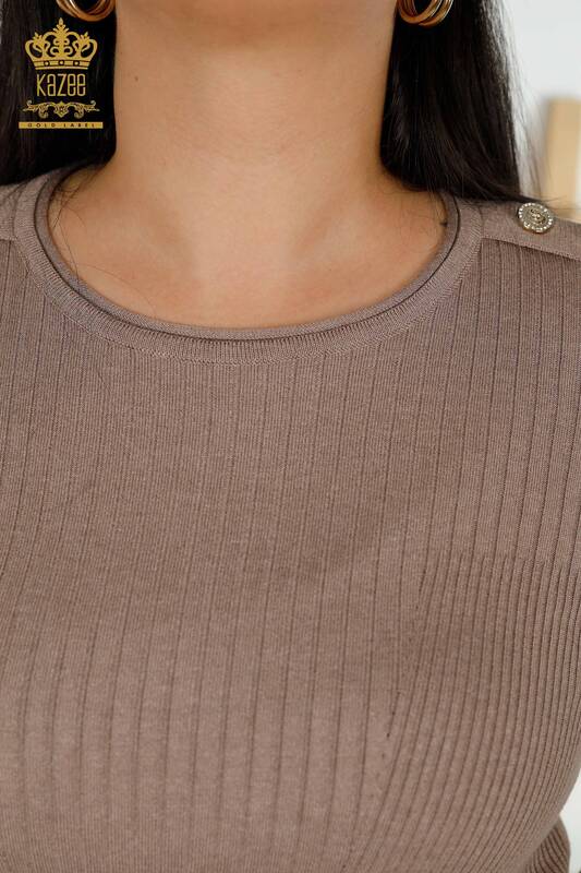 Bouton de pull en tricot pour femmes en gros vison détaillé - 30045 | KAZEE