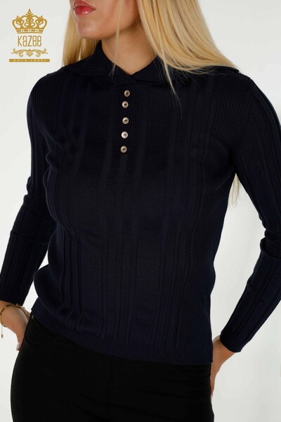 Bouton de pull en tricot pour femmes en gros détaillé marine - 30134 | KAZEE - Thumbnail