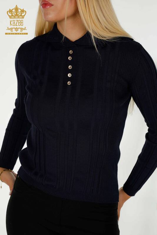 Bouton de pull en tricot pour femmes en gros détaillé marine - 30134 | KAZEE