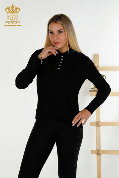 Bouton de pull en tricot pour femmes en gros détaillé noir - 30134 | KAZEE - Thumbnail