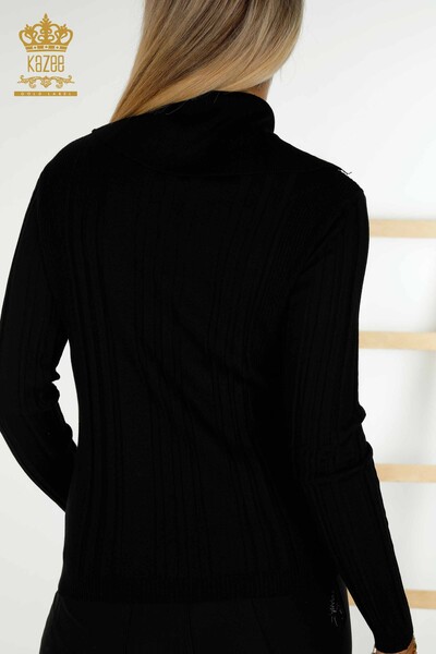 Bouton de pull en tricot pour femmes en gros détaillé noir - 30134 | KAZEE - Thumbnail