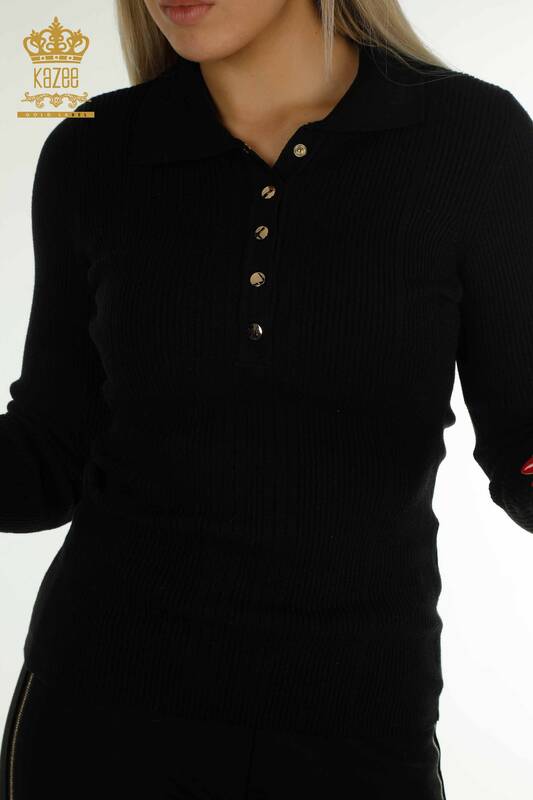 Bouton de pull en tricot pour femmes en gros détaillé noir - 30364 | KAZEE