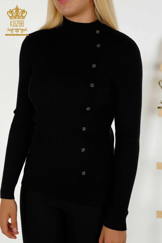 Bouton de pull en tricot pour femmes en gros détaillé noir - 30394 | KAZEE