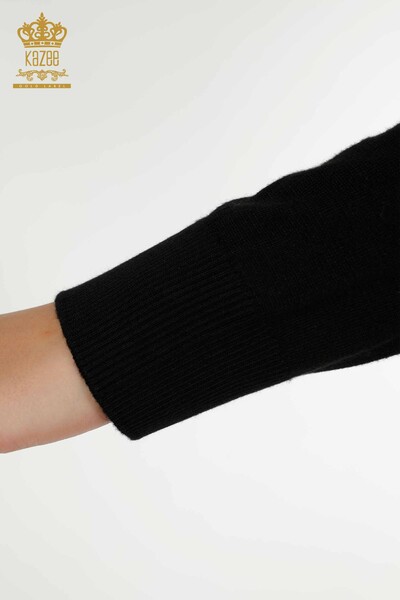 Pull en tricot pour femmes en gros noir avec motif de broderie - 30652 | KAZEE - Thumbnail