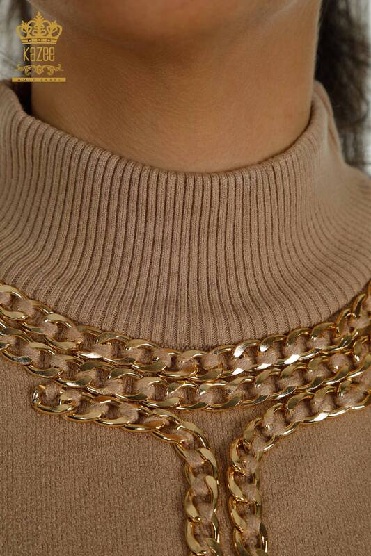 Pull en tricot pour femmes en gros avec détail de chaîne Beige - 30270 | KAZEE