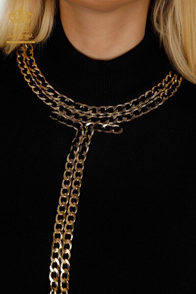 Pull en tricot pour femmes en gros noir avec détail de chaîne - 30270 | KAZEE - Thumbnail