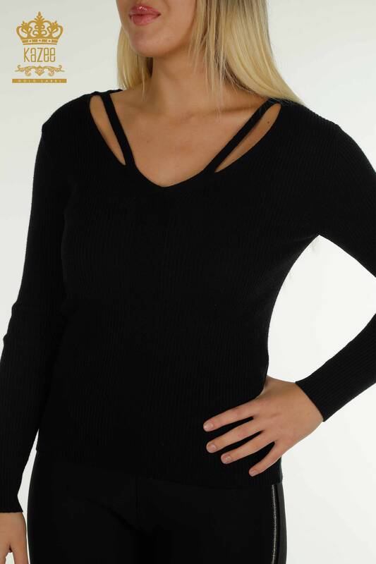 Pull en tricot pour femmes en gros avec détail de col noir - 30392 | KAZEE