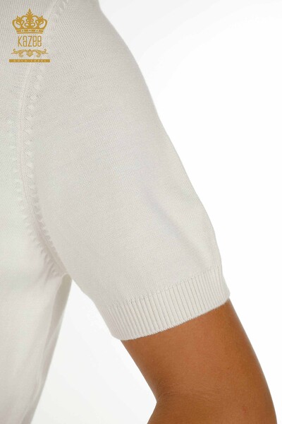 Grossiste Maille Femme Pull Col Montant Viscose Ecru - 16168 | KAZEE - 5