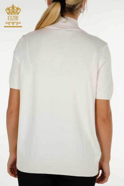 Grossiste Maille Femme Pull Col Montant Viscose Ecru - 16168 | KAZEE - 7