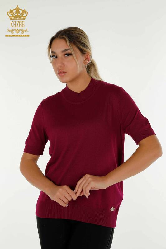 Vente en gros de tricots pour femmes pull col haut viscose lilas - 16168 | KAZEE