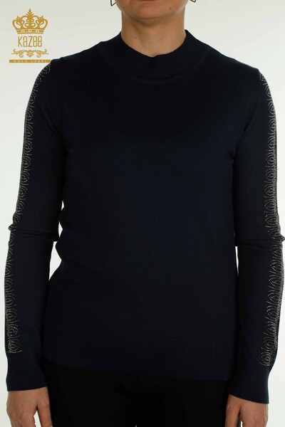 Vente en gros de tricots pour femmes pull col haut bleu marine - 30564 | KAZEE - Thumbnail