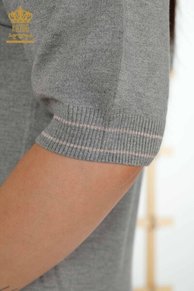 Pull en tricot pour femmes en gros col rond gris - 30407 | KAZEE - Thumbnail