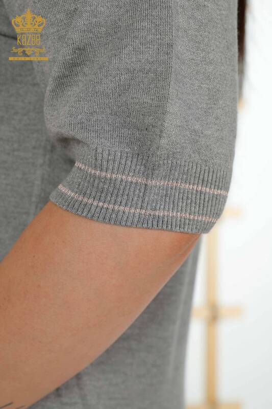 Pull en tricot pour femmes en gros col rond gris - 30407 | KAZEE