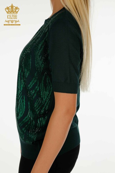 Pull en tricot pour femmes en gros pierre de cristal brodé Nephti - 30332 | KAZEE - Thumbnail