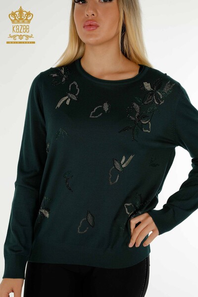 Pull en tricot pour femmes en gros pierre de cristal brodé Nephti - 30467 | KAZEE - Thumbnail